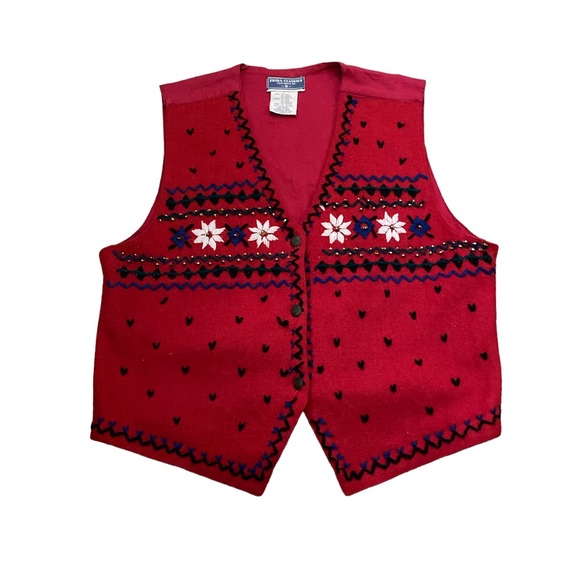 Erika Classics Clothing Co. Jackets & Blazers - Women’s Wool Embroidered Scandinavian Style Red Vest Size Large